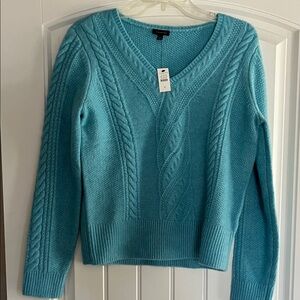 Talbots Teal V-Neck Cable Knit Sweater